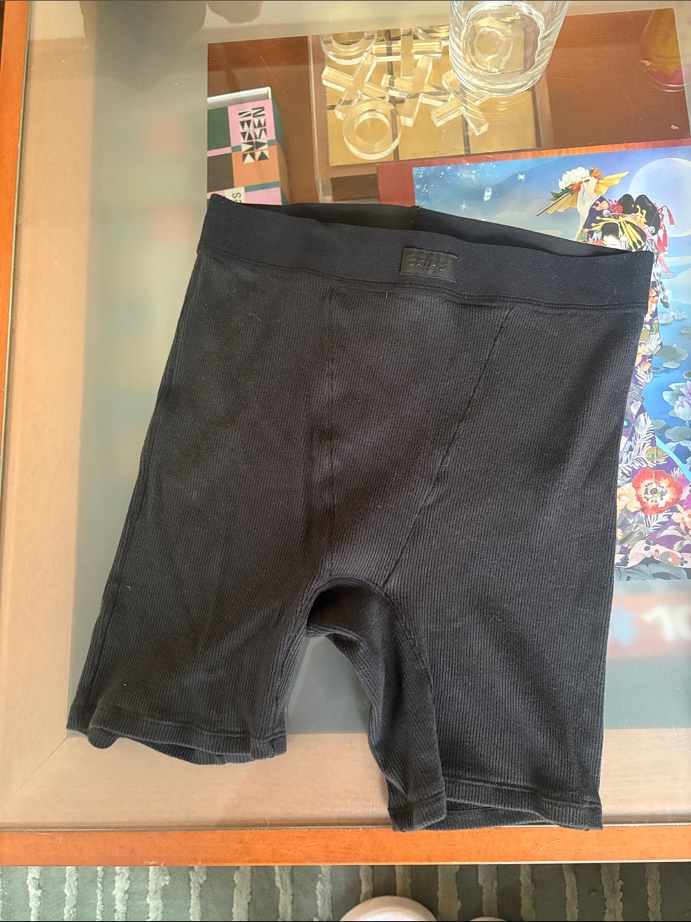 SKIMS Black Ribbed Bike Shorts